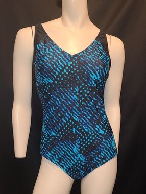 Speedo Black One-Piece Swimsuit with Blue Abstract Print
